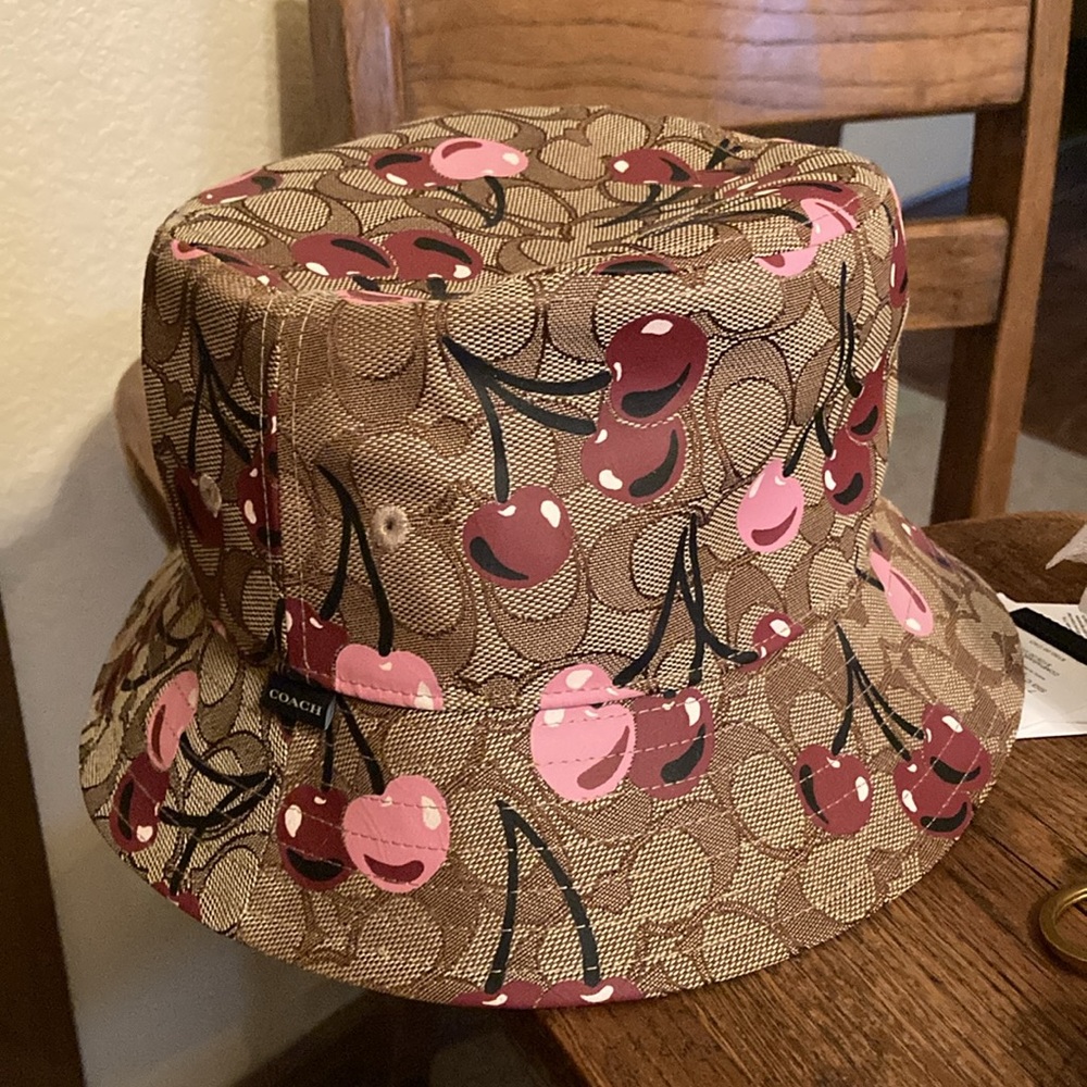Coach Signature C Cherry Swirl Bucket Hat, Mini Tote Bag Charm & Cherry Bundle - Picture 2 of 9
